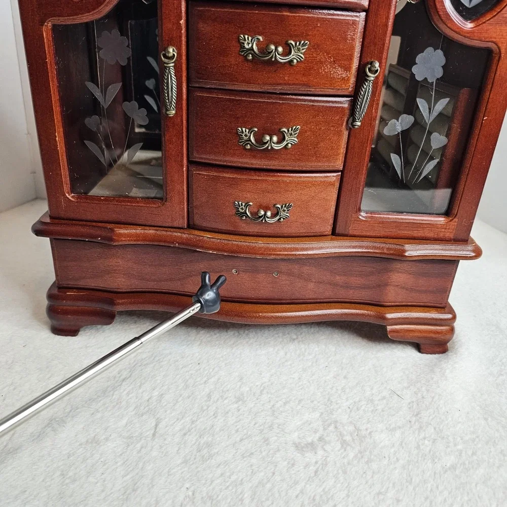 Wood Jewelry Box Chest w/ Mirror, Velvet Lined, Ring Holder, Heart, Brown